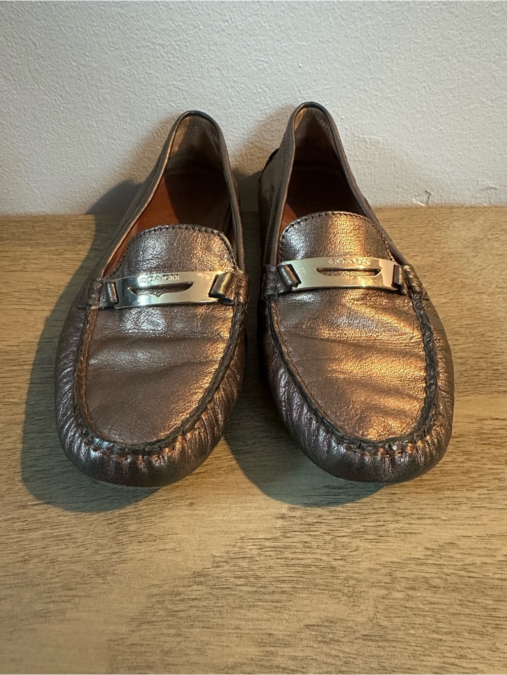 COACH Woman’s Metallic Bronze Leather Nola Loafers Size 8